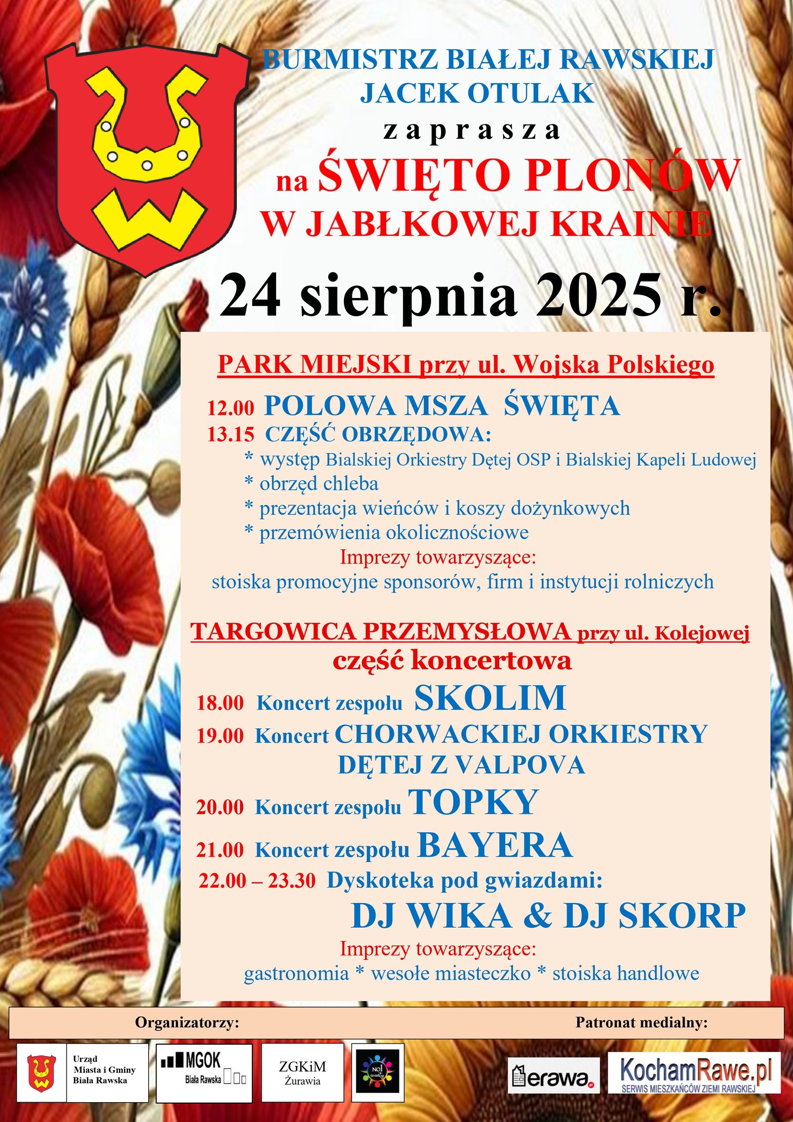 Dożynki Biała Rawska 2025 program PLAKAT ŚWIĘTO PLONÓW 2025 ok_page-0001 kochamrawe