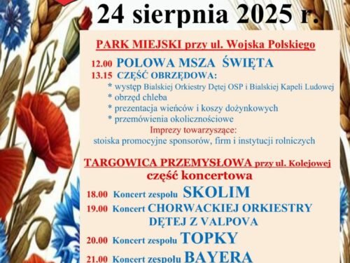 Święto plonów w Białej Rawskiej 2025: program – koncerty: Skolima, Topky i Bayera